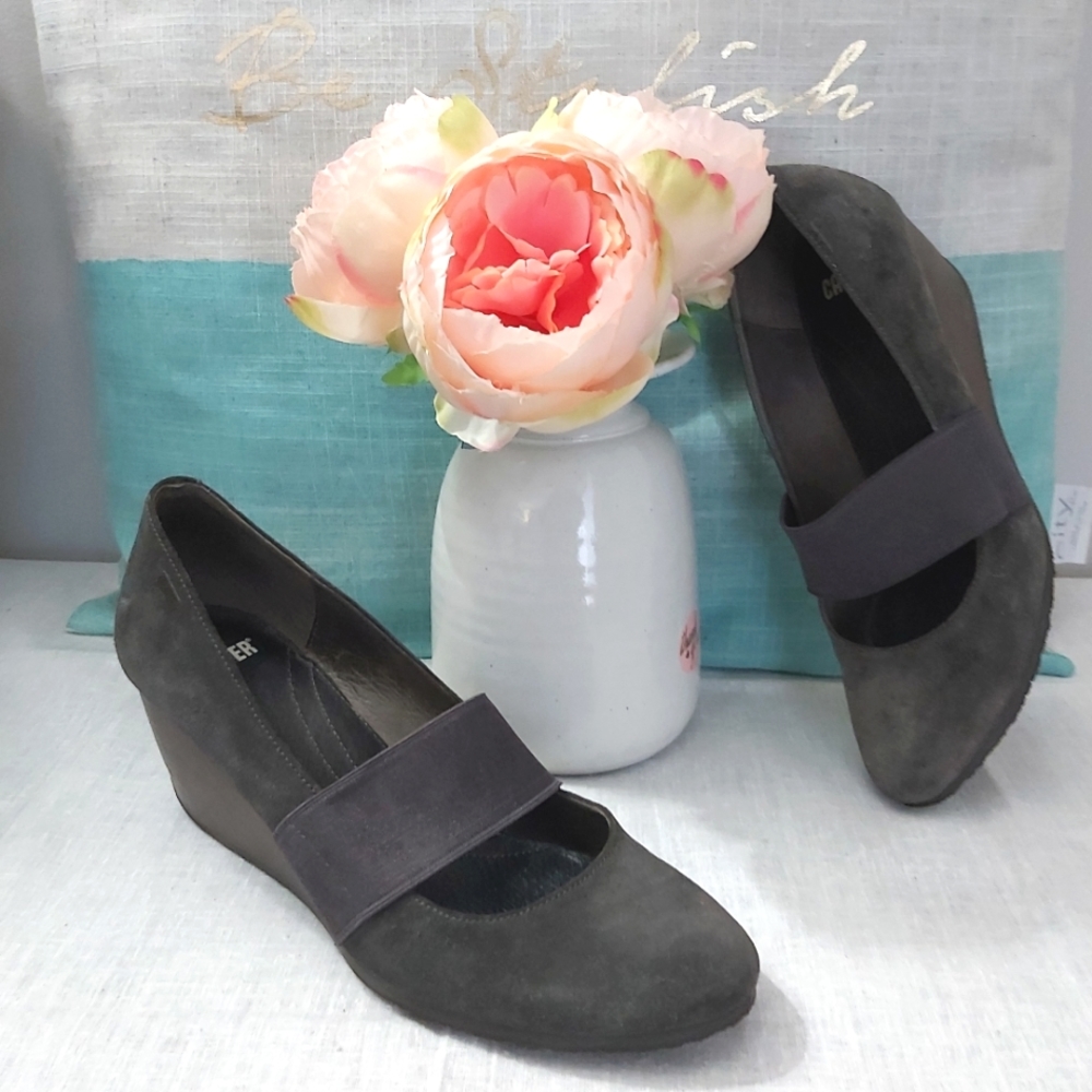 Camper Women's Wedges in Charcoal Suede
